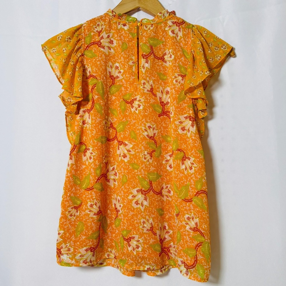 Maison d'Amelie Blouse‎ Women's XSmall Orange Floral Blouse - Picture 3 of 5